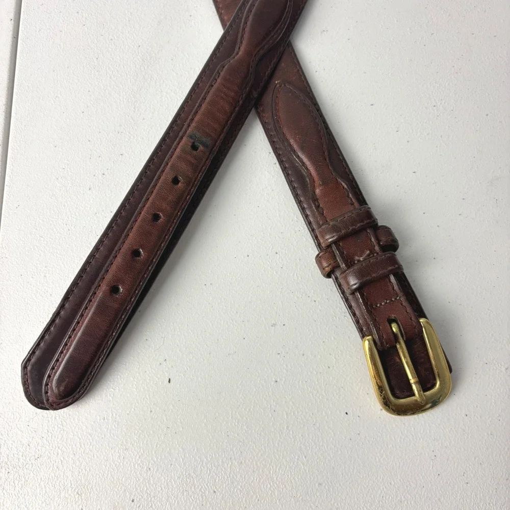 Vtg Brighton Brown Leather Belt Ranger 42 Raised Overlay Brass Western Cowboy